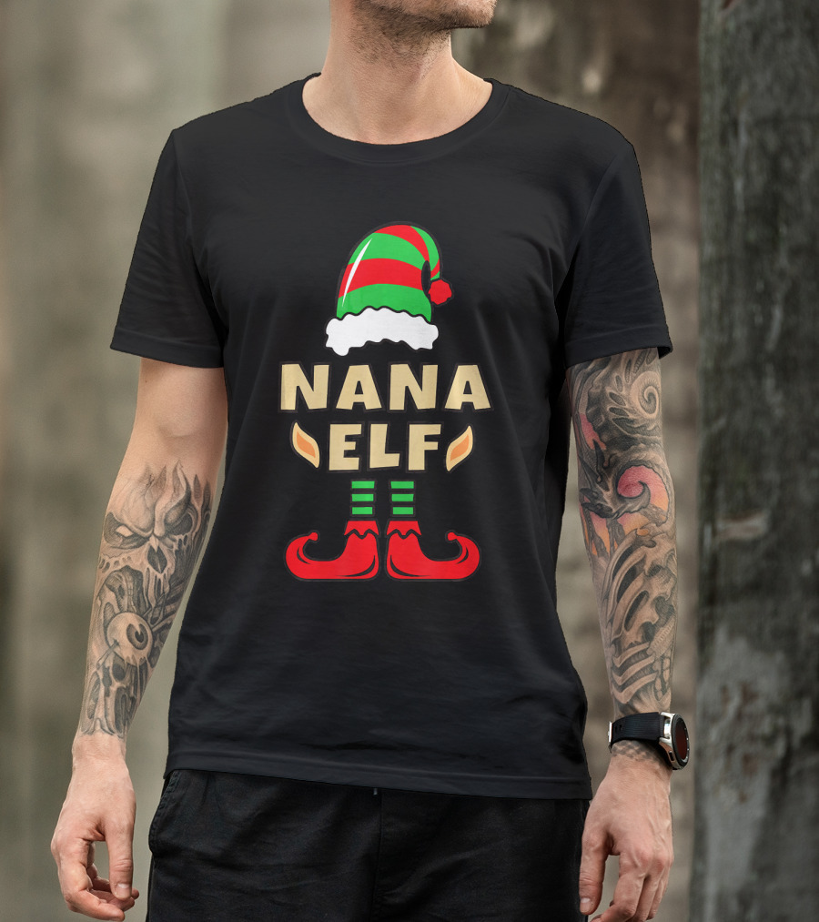 Nana Elf Christmas Hat Striped Shoes T-Shirt