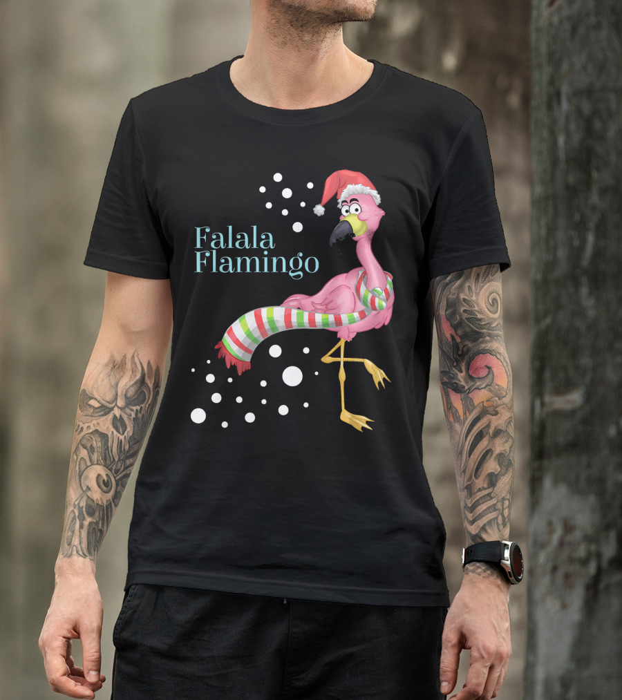 Falala Flamingo Santa Hat Christmas Holiday T-Shirt