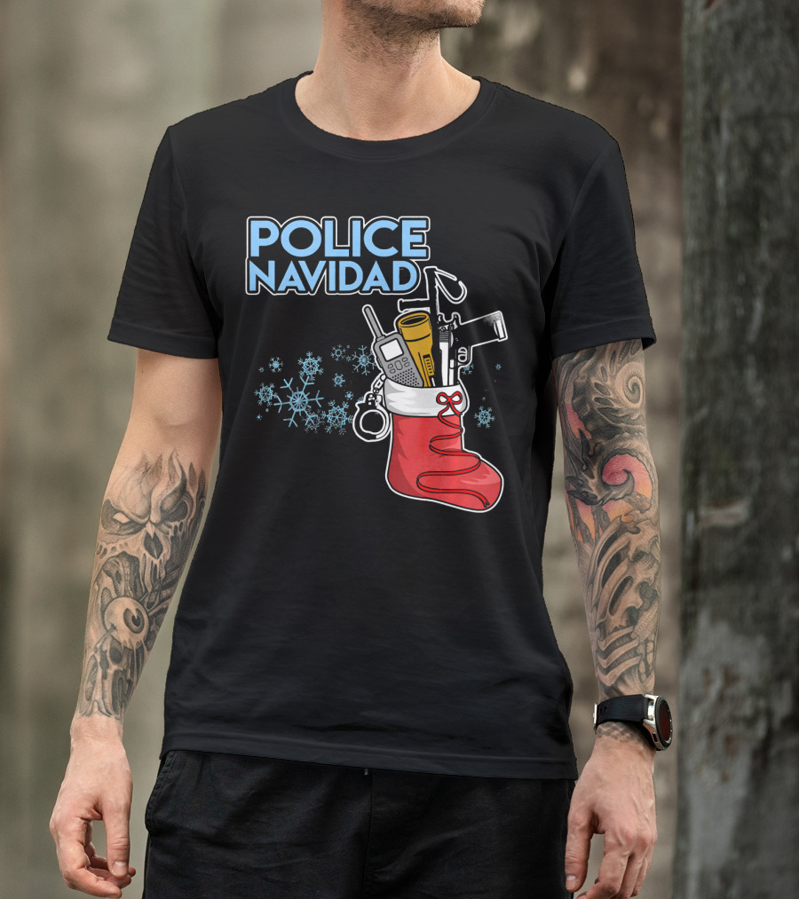 Police Navidad Christmas Stocking With Law Enforcement Gear T-Shirt