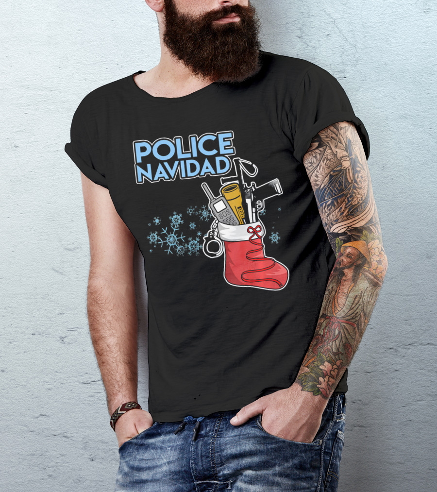 Police Navidad Christmas Stocking With Law Enforcement Gear T-Shirt