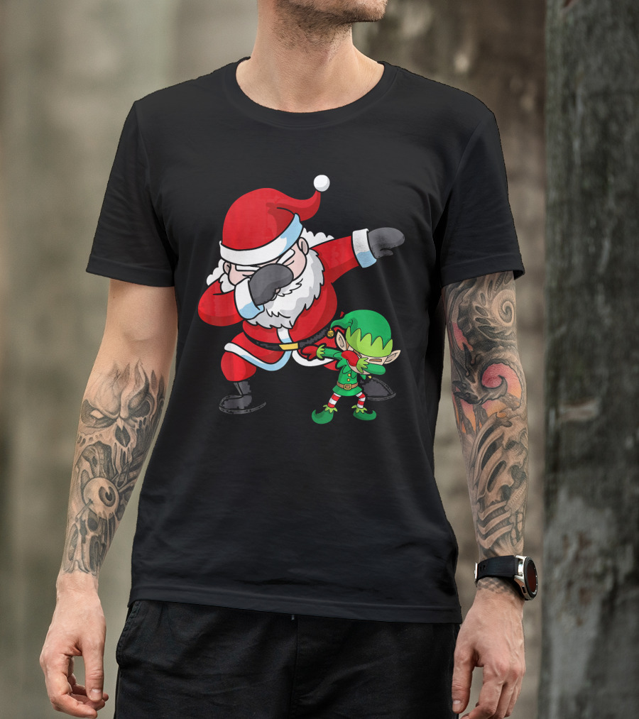 Christmas Boys Dabbing Santa Claus And Elf Dab Dan T-Shirt