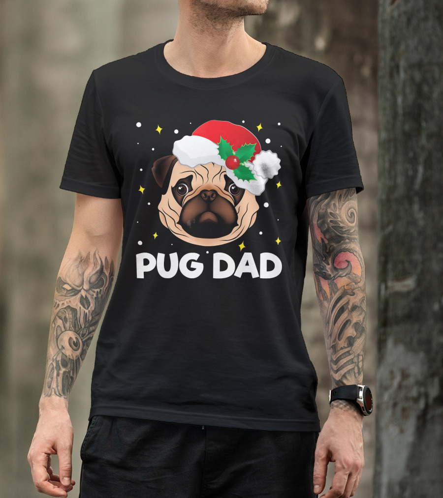 Pug Dad Daddy Christmas Santa Hat Pug T-Shirt