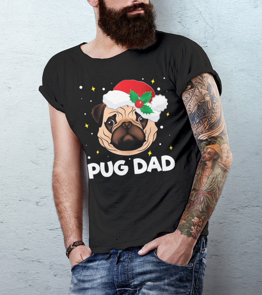 Pug Dad Daddy Christmas Santa Hat Pug T-Shirt