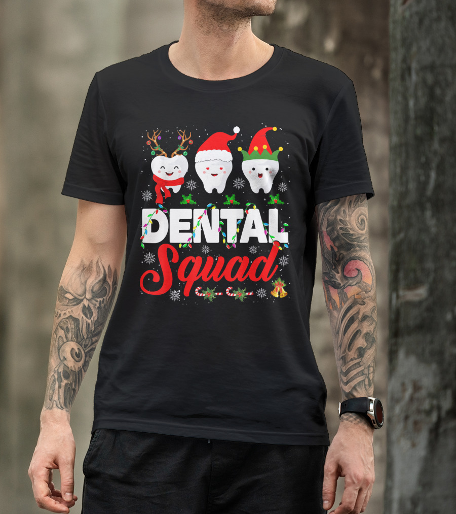 Dental Squad Funny Hygienist Dentist Love Christmas Themed Tooth Characters T-Shirt