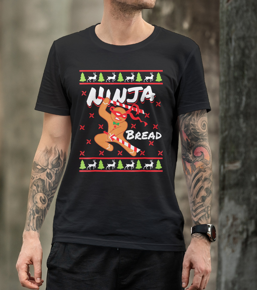 Ninjabread Man Gingerbread Ninja Christmas Sweater Reindeer Trees T-Shirt