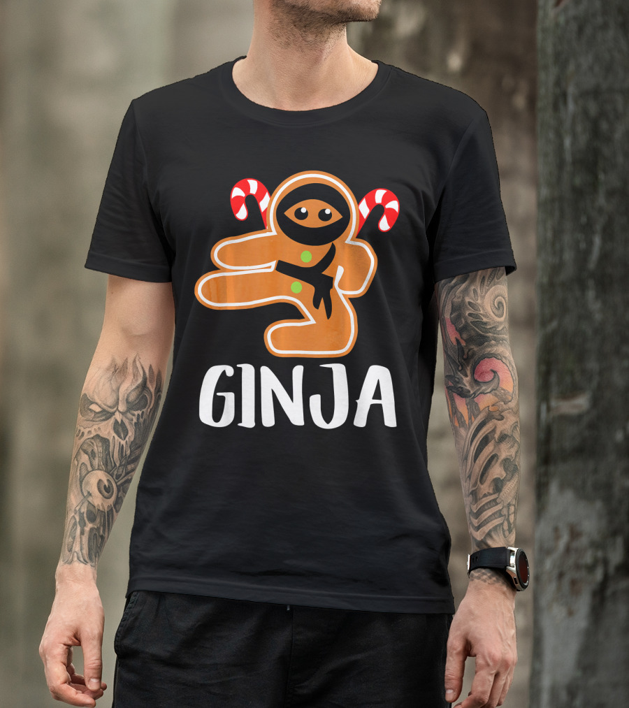 Ginja Ninja Warrior Gingerbread Man With Candy Canes T-Shirt
