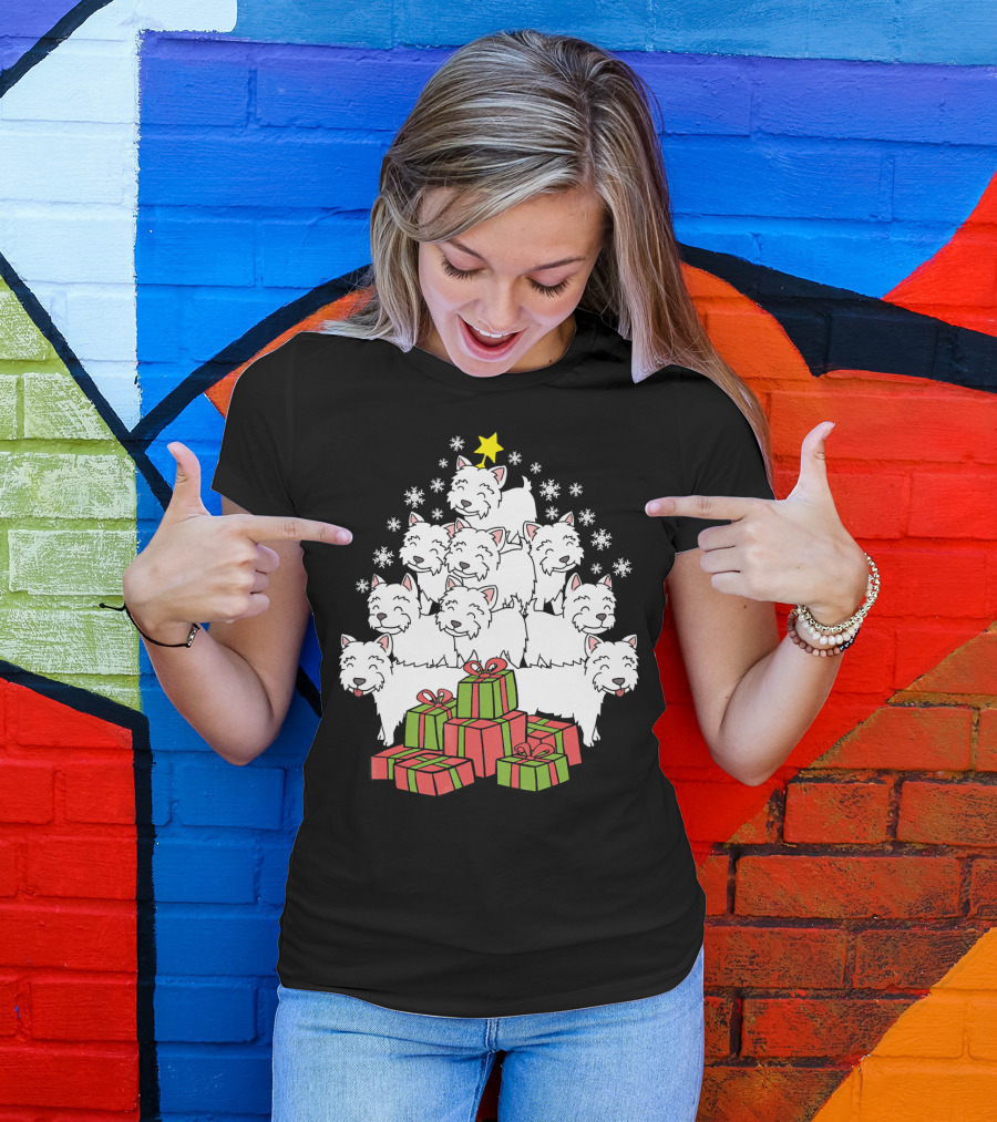Westie Christmas Tree With Presents And Snowflakes T-Shirt