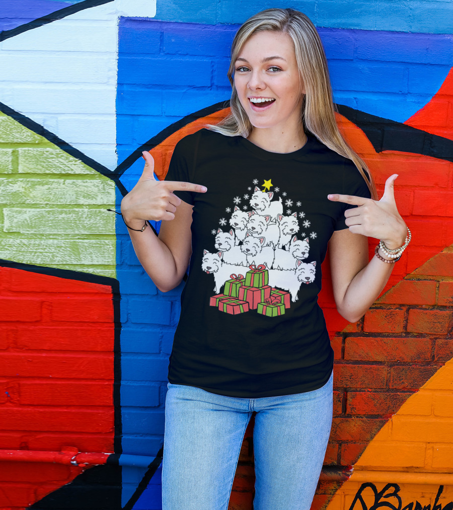 Westie Christmas Tree With Presents And Snowflakes T-Shirt