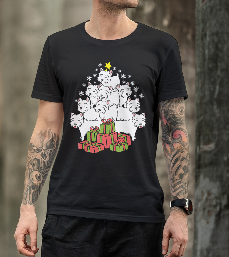 Westie Christmas Tree With Presents And Snowflakes T-Shirt