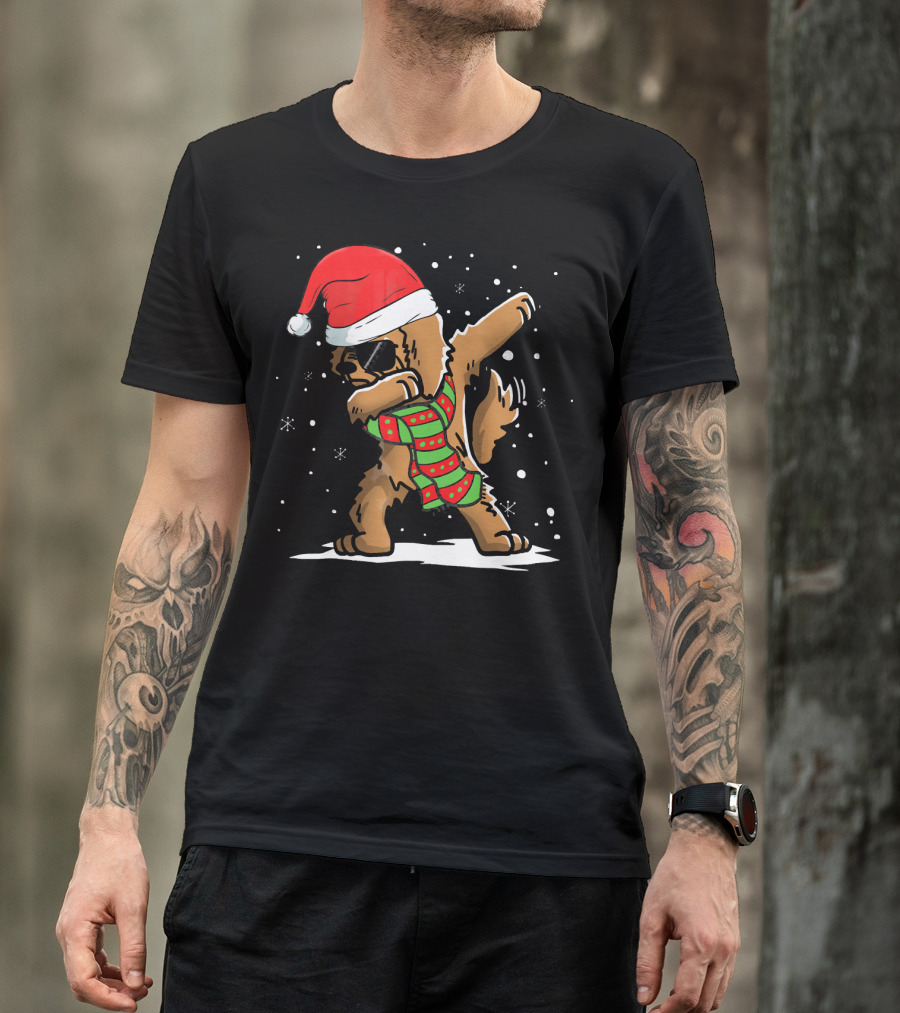 Dabbing Goldendoodle Santa With Red Hat And Christmas Scarf T-Shirt