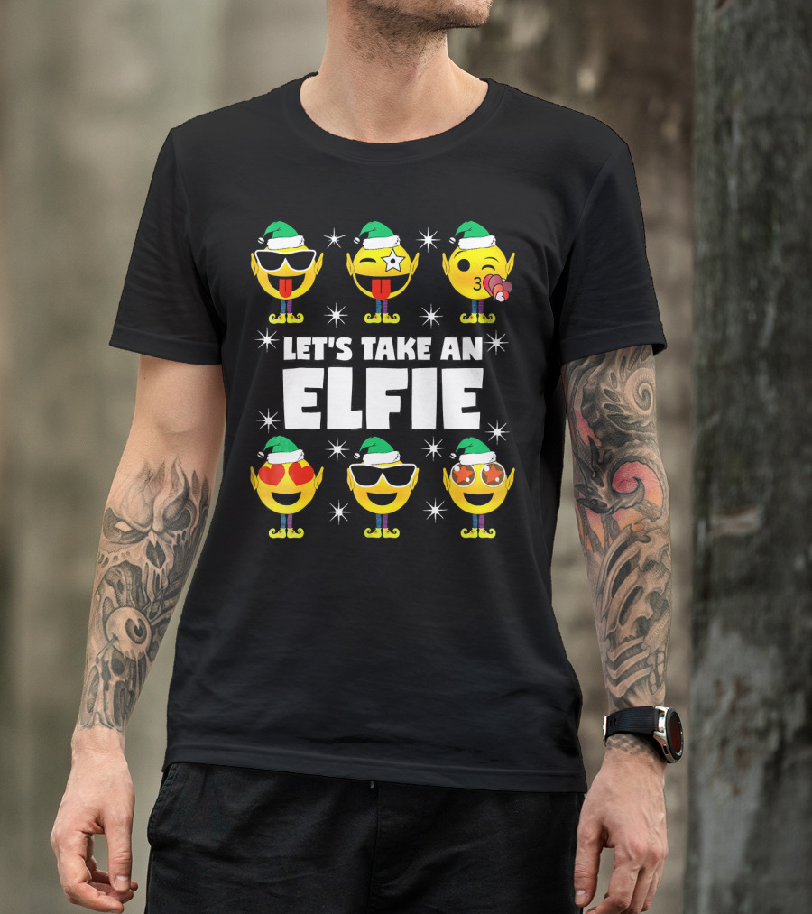 Family Christmas Emoji Elf Let's Take An Elfie T-Shirt