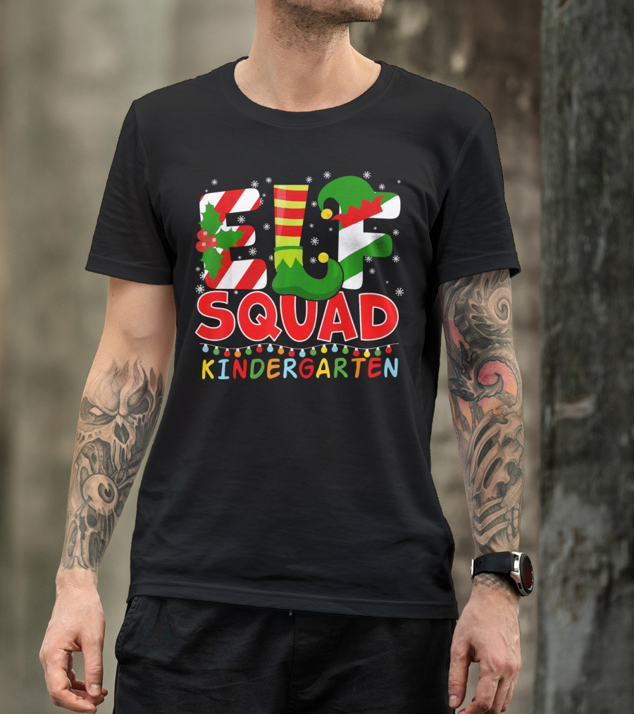 ELF Squad Funny Christmas Kindergarten Holiday Lights T-Shirt