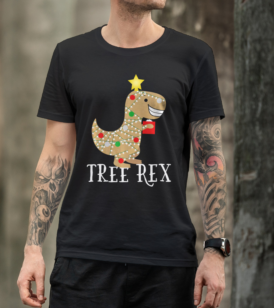 The Original Christmas Tree Rex Dinosaur With Lights And Star T-Shirt