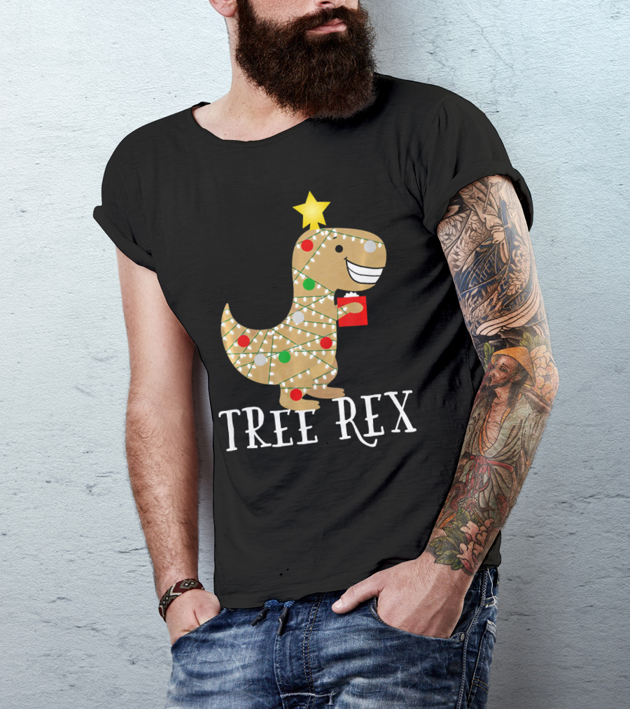 The Original Christmas Tree Rex Dinosaur With Lights And Star T-Shirt