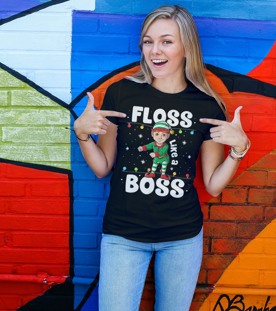 Floss Like A Boss Elf Dance Christmas Lights T-Shirt