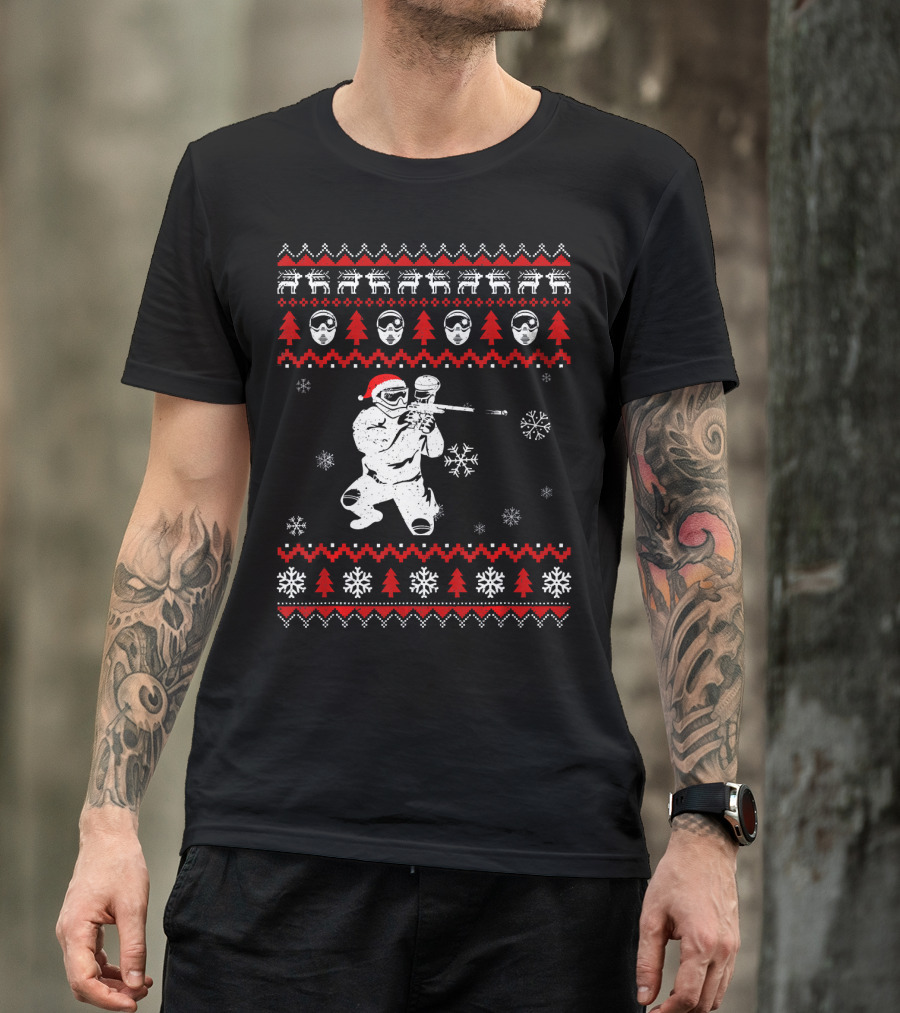 Christmas Paintball Santa Hat Reindeer Snowflakes Ugly T-Shirt