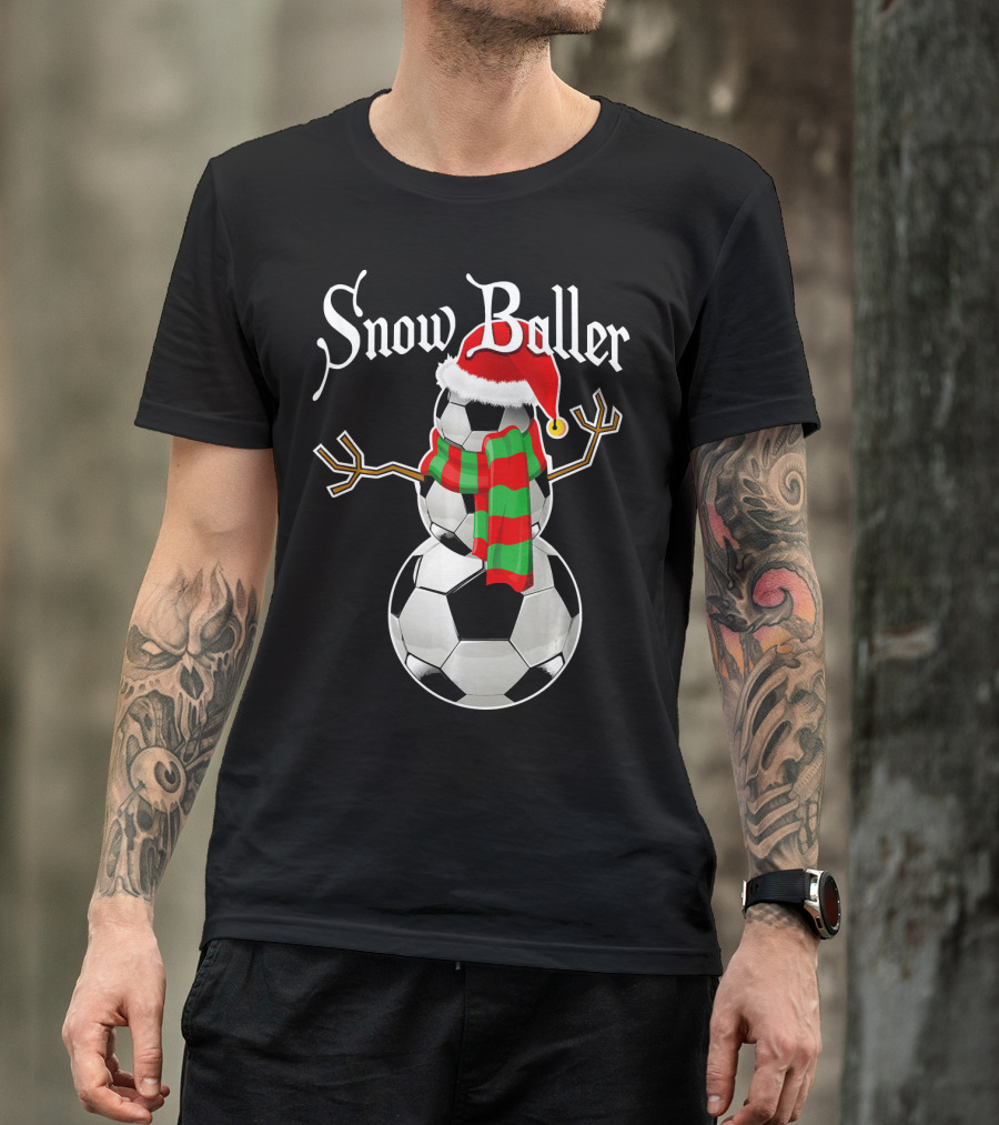 Snow Baller Soccer Christmas Snowman Santa Hat Soccer Balls T-Shirt