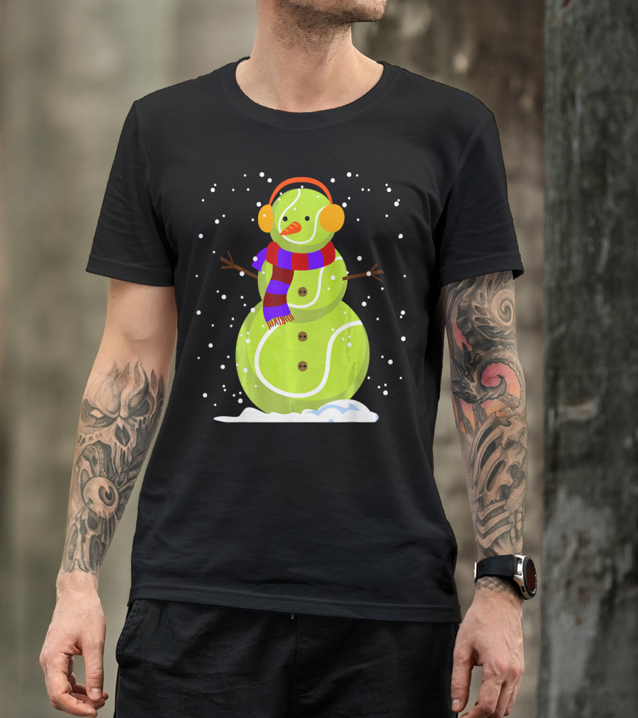 Dabbing Tennis Ball Snowman With Scarf And Earmuffs T-Shirt
