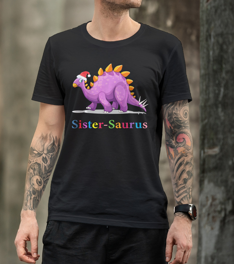 Sister-Saurus Dinosaur With Santa Hat T-Shirt