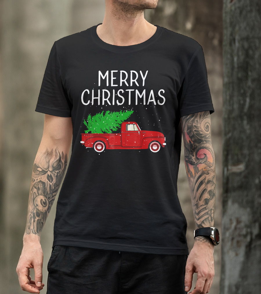 Merry Christmas Vintage Red Truck With Tree T-Shirt