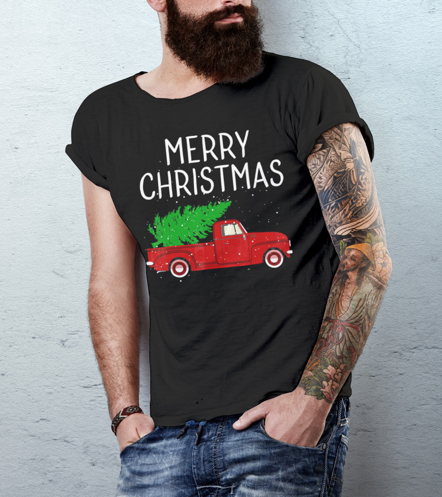 Merry Christmas Vintage Red Truck With Tree T-Shirt