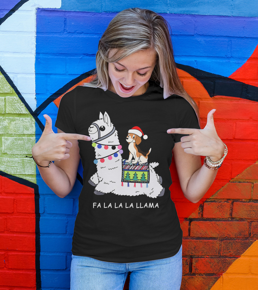 Fa La La La Llama Santa Beagle Festive Christmas Ride T-Shirt