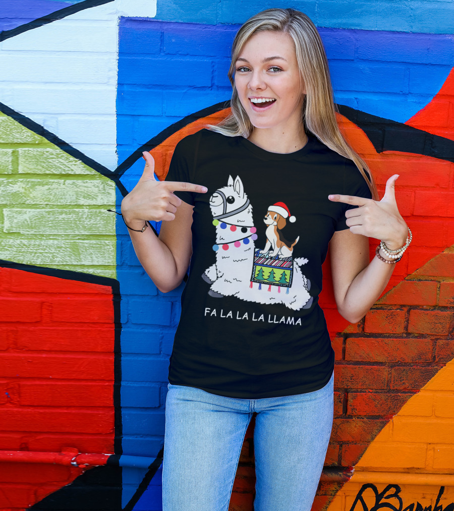 Fa La La La Llama Santa Beagle Festive Christmas Ride T-Shirt