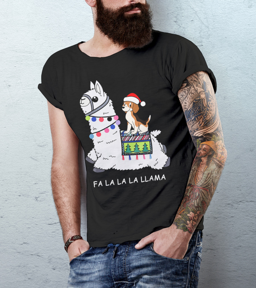 Fa La La La Llama Santa Beagle Festive Christmas Ride T-Shirt