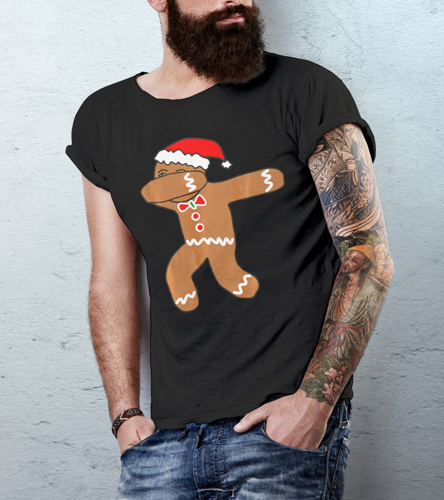 Dabbing Gingerbread Man In Santa Hat T-Shirt