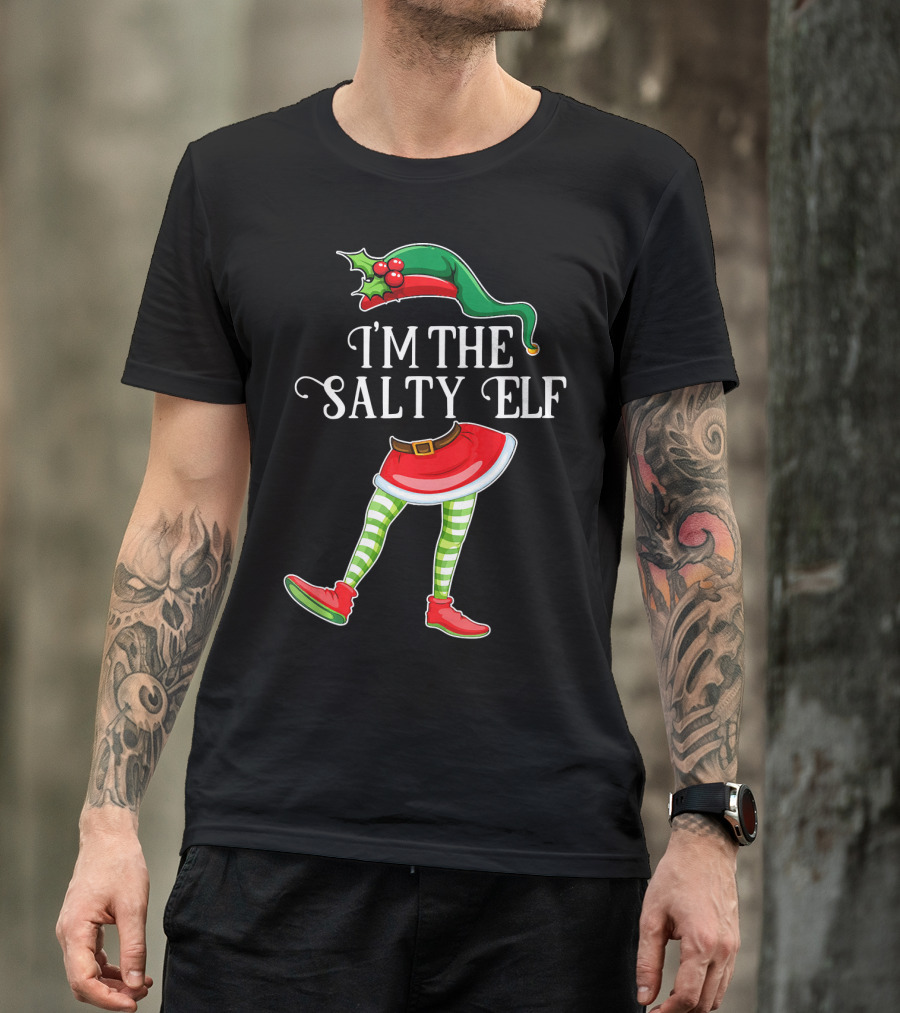I'M THE SALTY ELF Christmas Hat And Striped Legs With Red Shoes T-Shirt