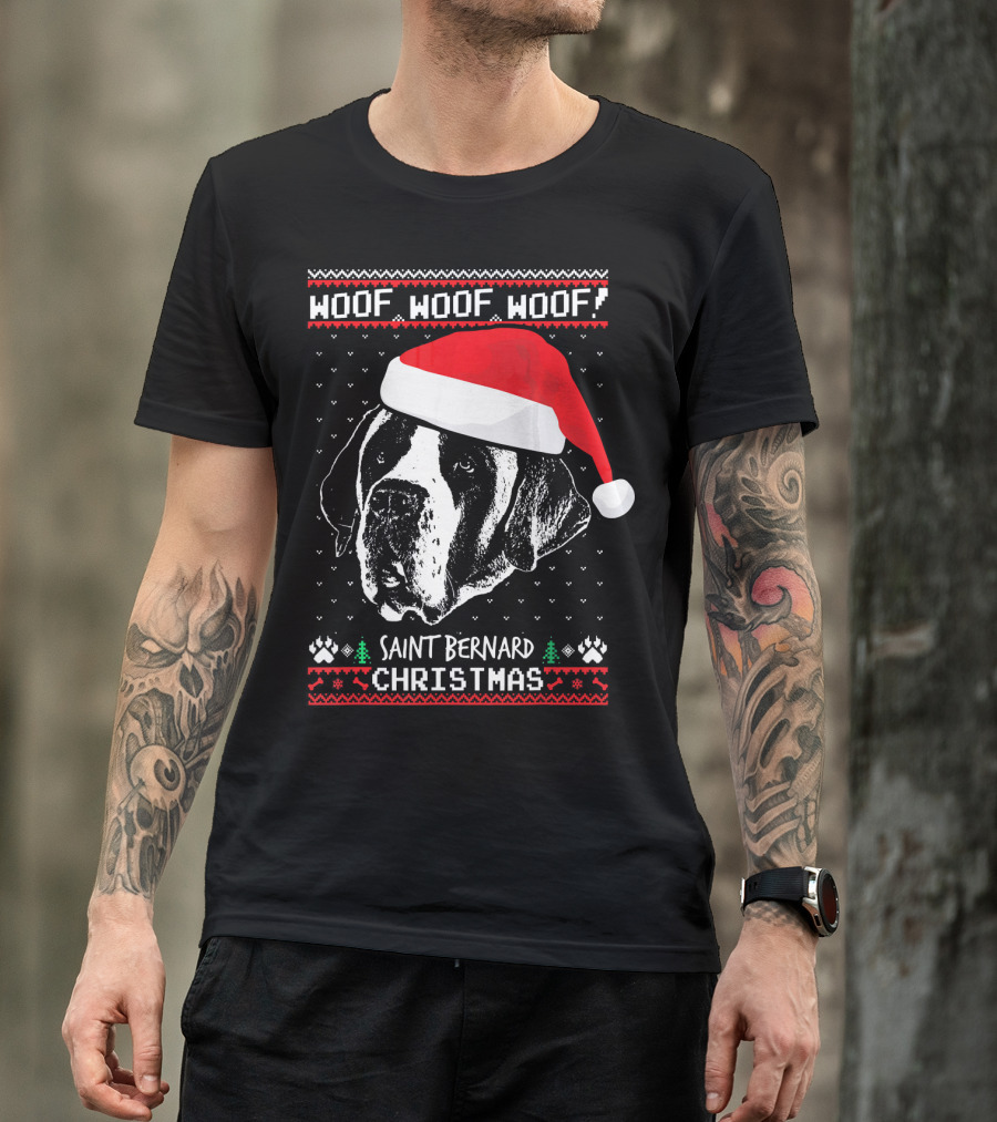 Woof Woof Woof Saint Bernard Christmas T-Shirt
