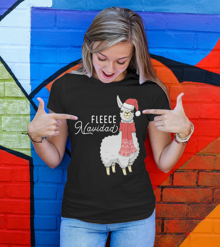 Fleece Navidad Christmas Llama Santa Hat Scarf T-Shirt
