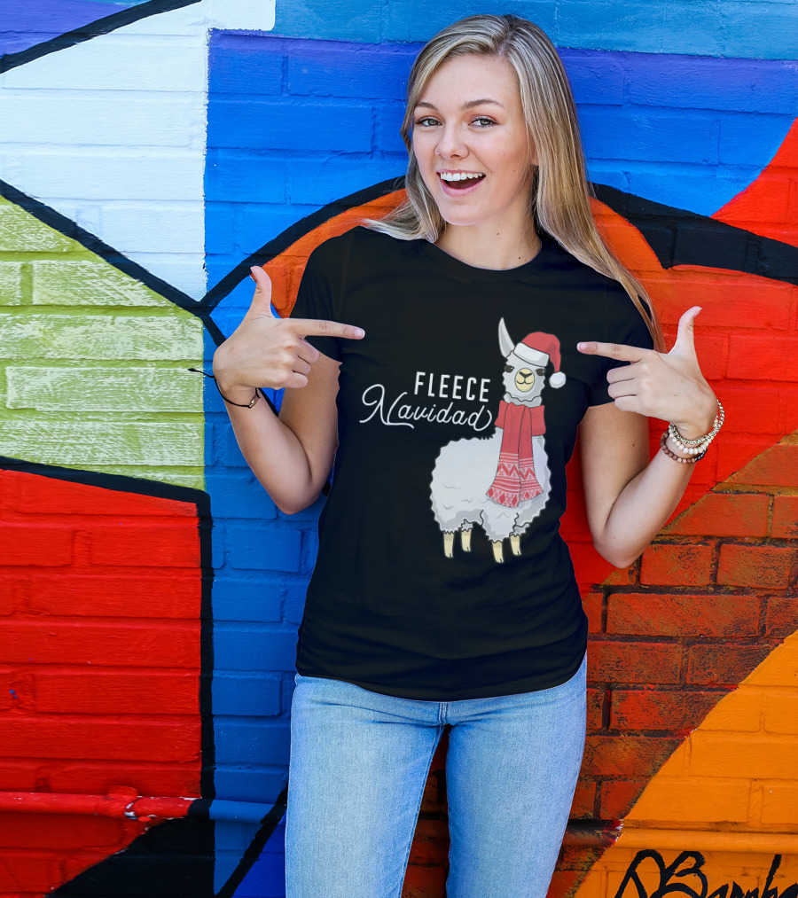 Fleece Navidad Christmas Llama Santa Hat Scarf T-Shirt