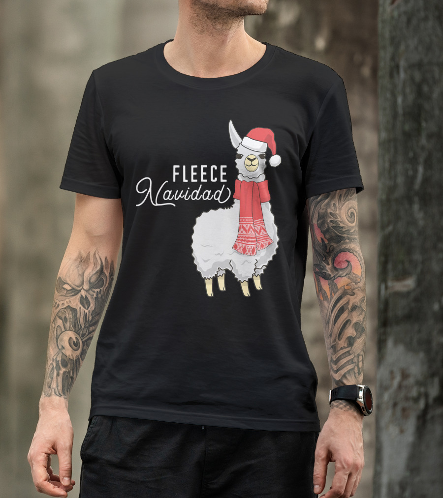 Fleece Navidad Christmas Llama Santa Hat Scarf T-Shirt