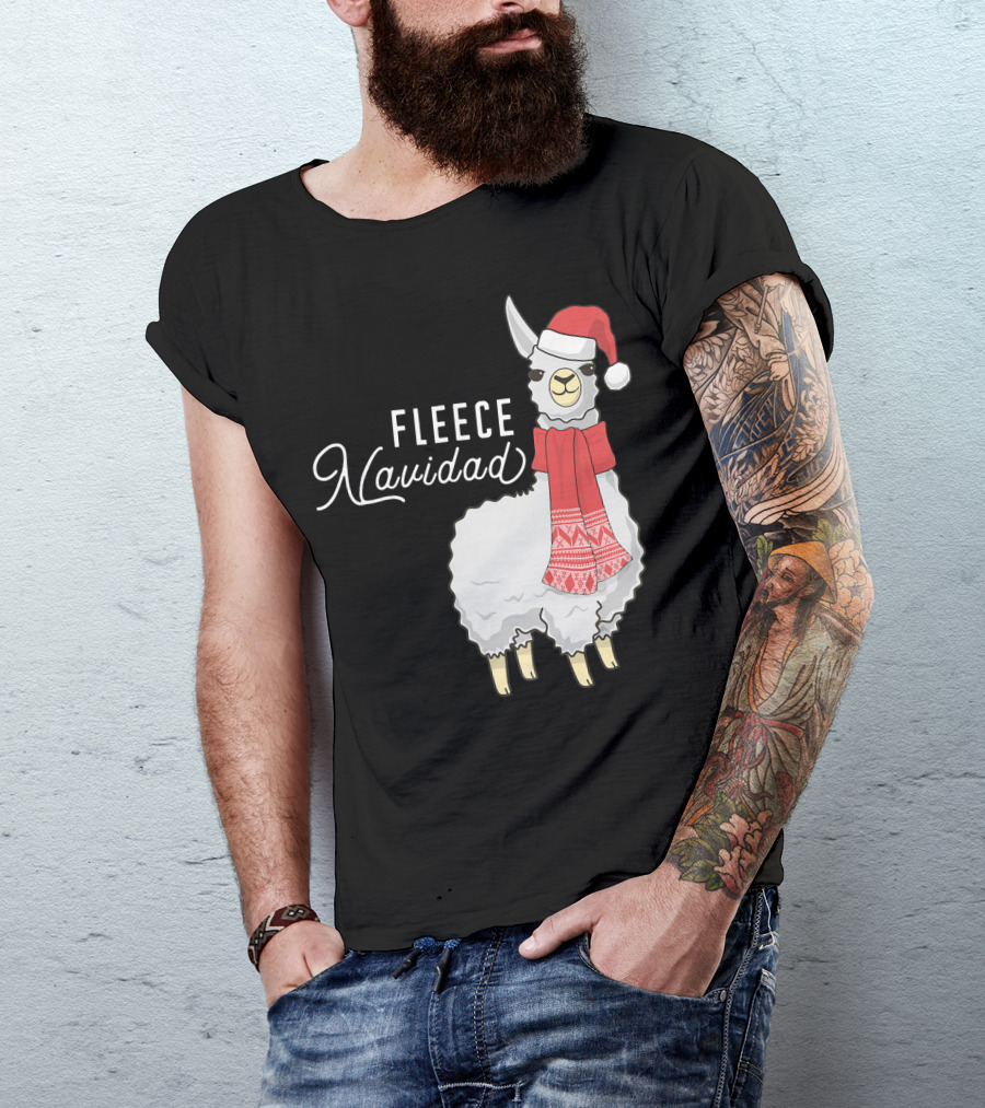 Fleece Navidad Christmas Llama Santa Hat Scarf T-Shirt