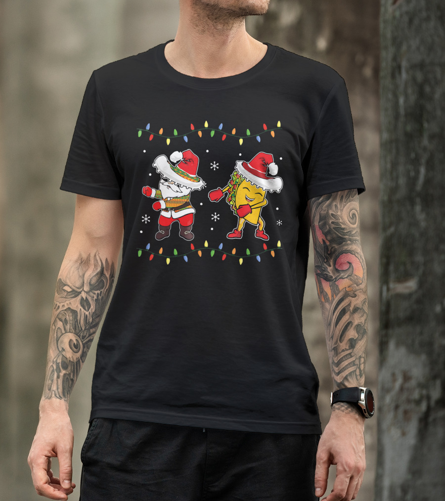 Santa And Taco Flossing In Sombrero Christmas T-Shirt