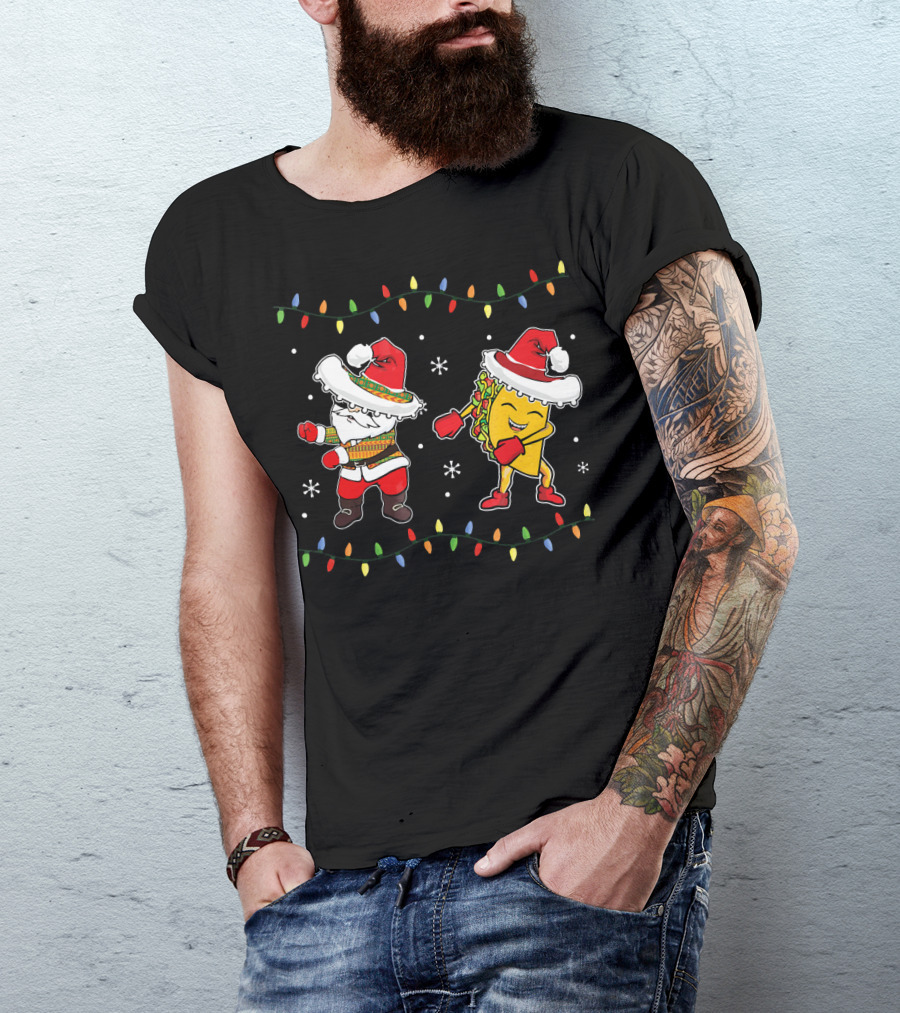 Santa And Taco Flossing In Sombrero Christmas T-Shirt