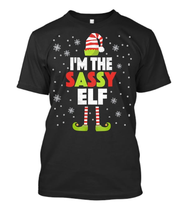 I'm The Sassy Elf Christmas Snowflake Hat Boot Stripes T-Shirt
