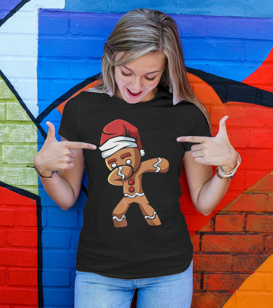 Dabbing Gingerbread Man Santa Hat Holiday Dance T-Shirt