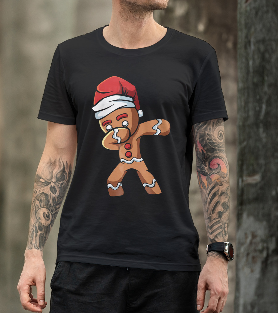 Dabbing Gingerbread Man Santa Hat Holiday Dance T-Shirt