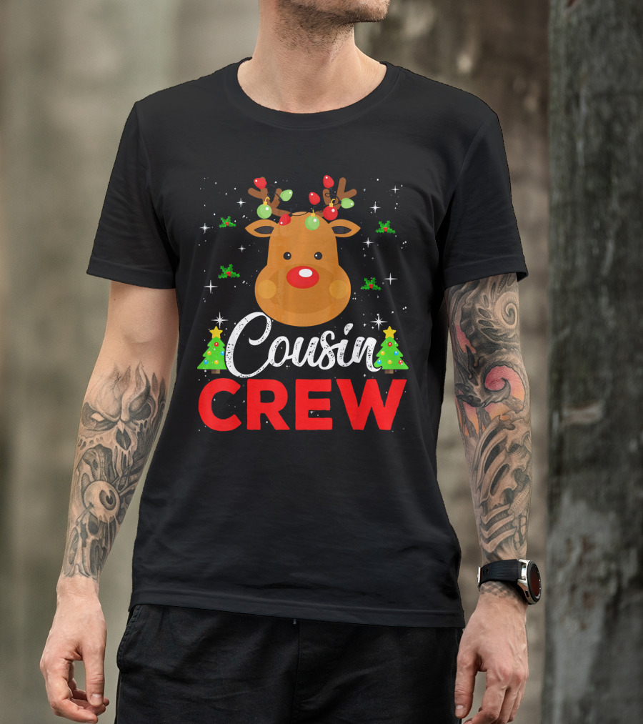 Cousin Crew Funny Reindeer Family Christmas Matching Holiday Trees T-Shirt
