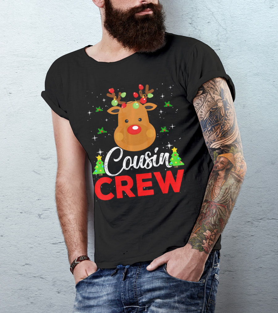 Cousin Crew Funny Reindeer Family Christmas Matching Holiday Trees T-Shirt