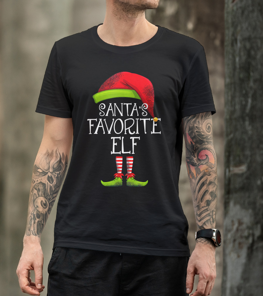 Santa's Favorite Elf Red Hat And Striped Socks T-Shirt