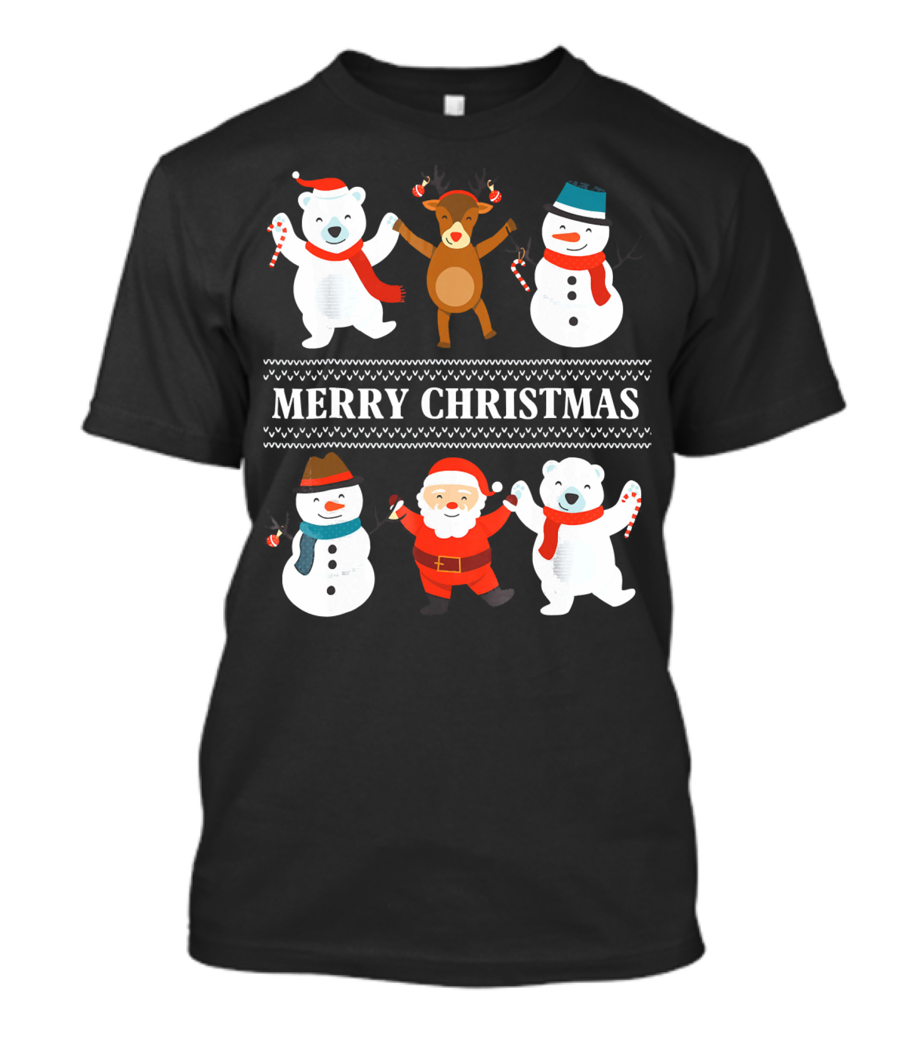 Merry Christmas Bears Snowmen Reindeer Santa Claus T-Shirt