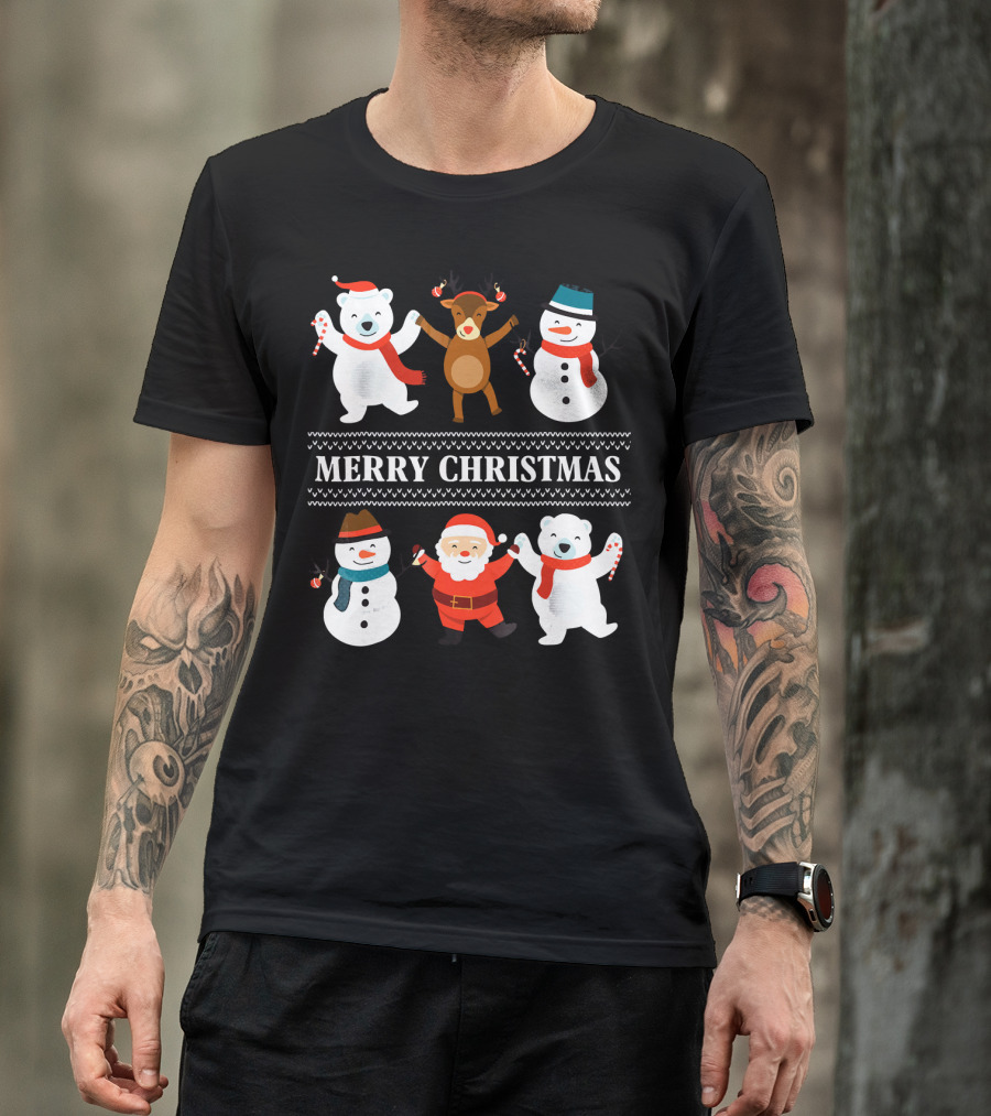 Merry Christmas Bears Snowmen Reindeer Santa Claus T-Shirt