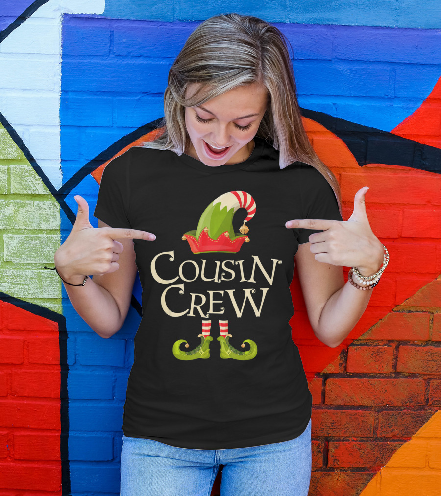 Cousin Crew Elf Matching Family Christmas Hat And Shoes T-Shirt