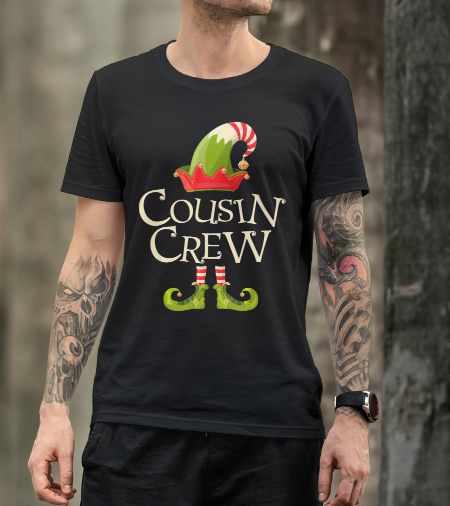 Cousin Crew Elf Matching Family Christmas Hat And Shoes T-Shirt