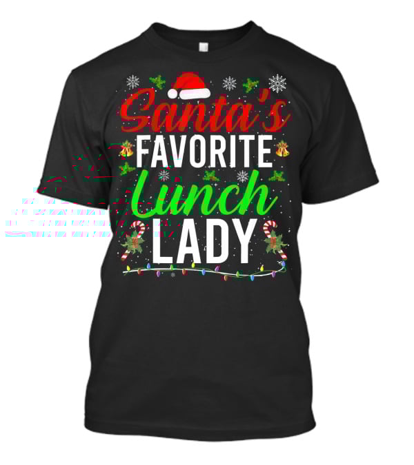 Santa's Favorite Lunch Lady Christmas Candy Cane Snowflakes T-Shirt