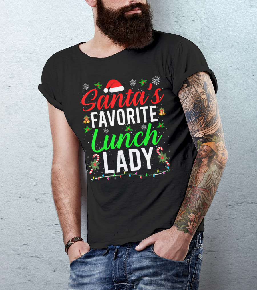 Santa's Favorite Lunch Lady Christmas Candy Cane Snowflakes T-Shirt