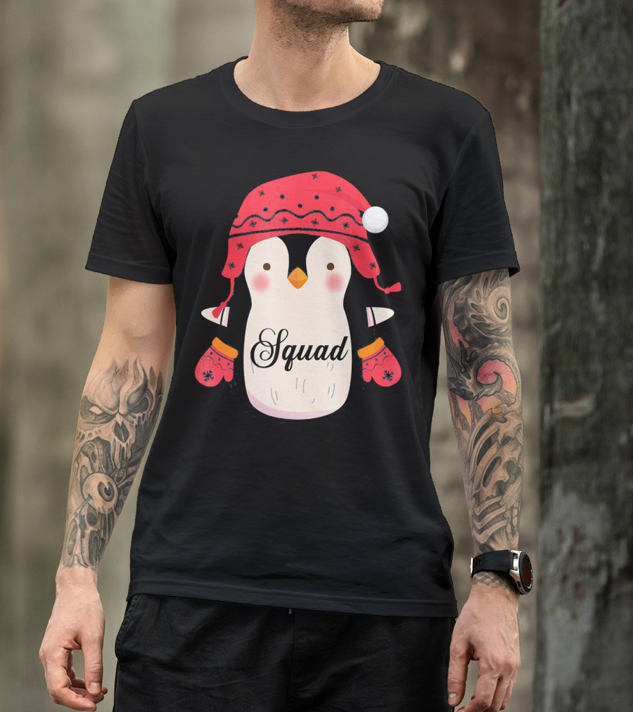 Squad Penguin Christmas Hat And Mittens T-Shirt